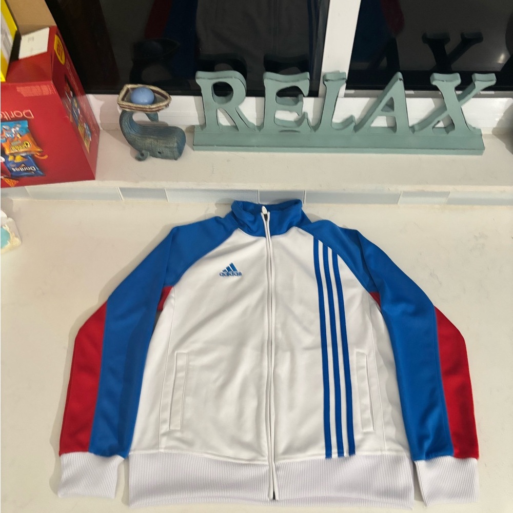 Adidas White Jacket with Blue and Red Accents italia